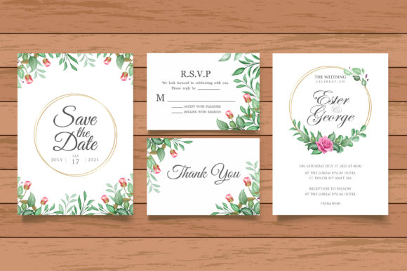 Beautiful Watercolor Floral Invitation Suite