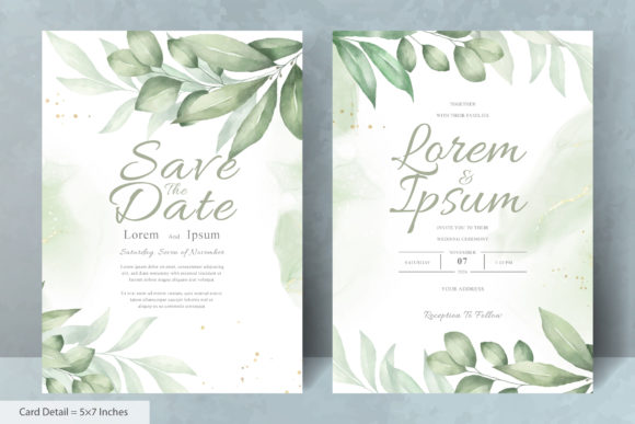 Set of Elegant Watercolor Wedding Cards & Invitation Template